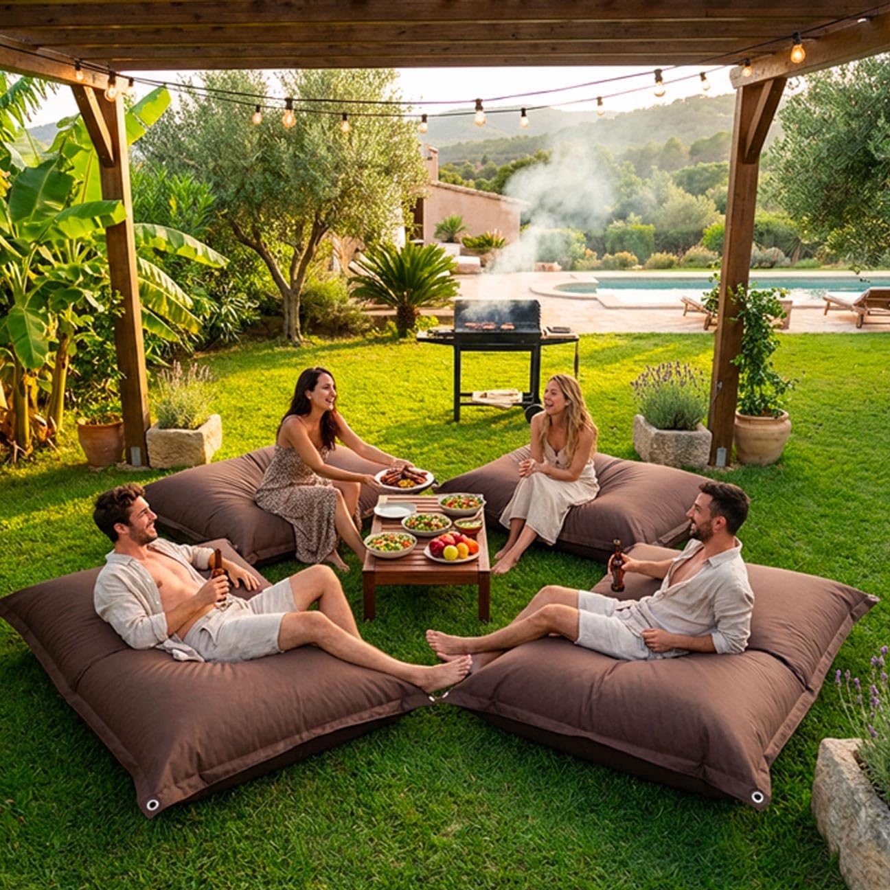 LIVEDECO - Pouf Extérieur, Outdoor, Jardin, Terrasse, Marron Chocolat BiG52 Iron RAW