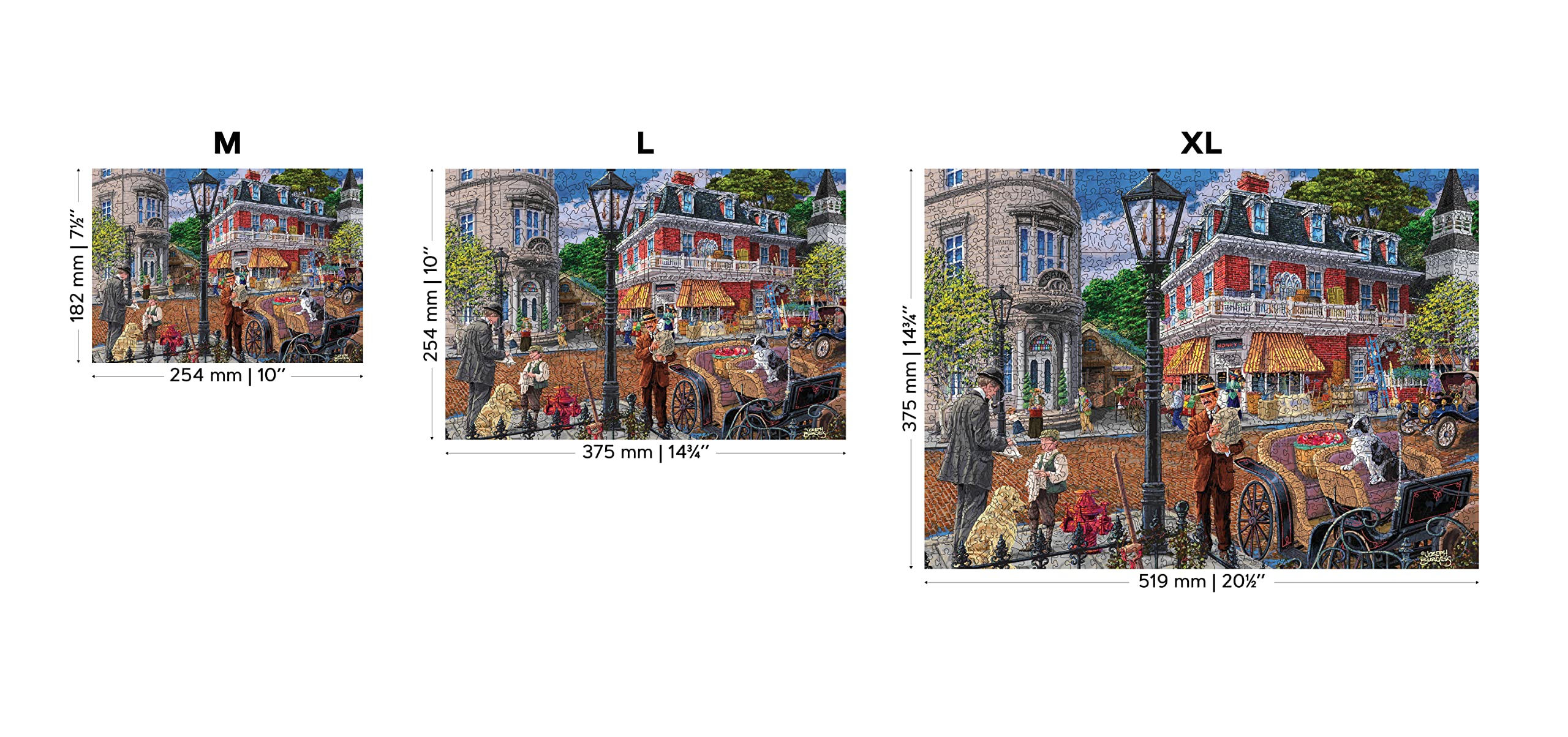 Wooden.City 505 +5 Piece Drewniane Puzzle Main Street - Drewno Nostalgia Jigsaw Puzzle Dla Dzieci I Dorosłych - Zabawa Vintage Retro Puzzles Z Niezwykłymi I Unikalnymi Ukrytymi Kawałkami W Kształcie Zwierząt - Duża Puzzle