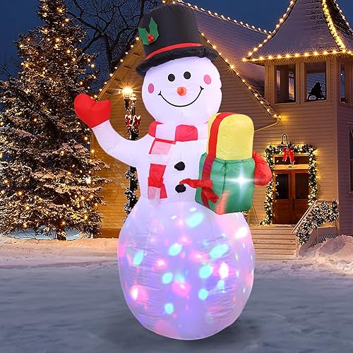 Muñeco de nieve inflable de Navidad de 5 pies de alto, muñeco de nieve inflable con luces LED coloridas integradas giratorias mejoradas para patio,