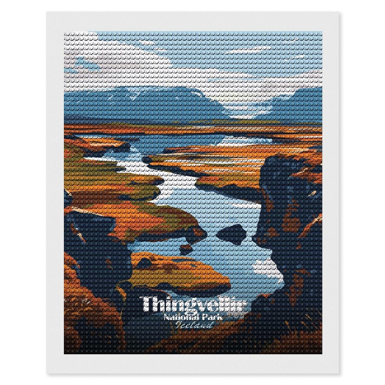 Junmoney Thingvellir National Park Iceland Landscape Diamond Art Canvas 16"x20", for Creative Relaxation, Simple to Start, Aesthetic Room Decor, Holiday Gift Idea