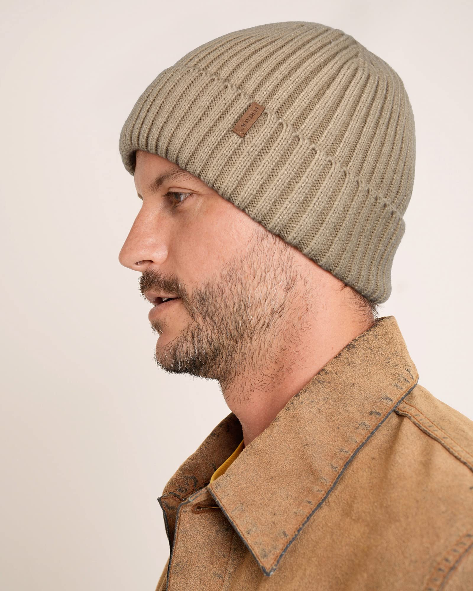 FURTALK Beanie for Men Women Thick Winter Unisex Cuffed Beanie Knit Hats Soft Warm Ski Hats Khaki