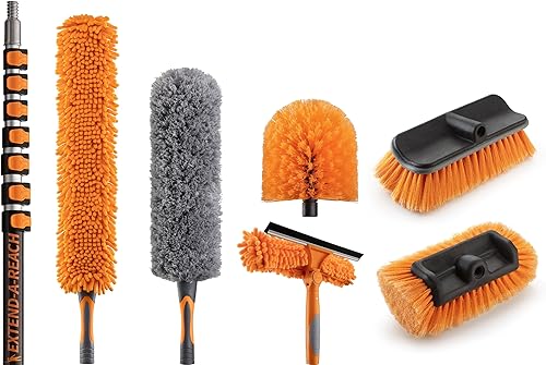 Kit de plumero telescópico de alto alcance de 36 pies y cepillos de revestimiento de vinilo con poste de extensión de 5 a 30 pies  Kit de limpieza