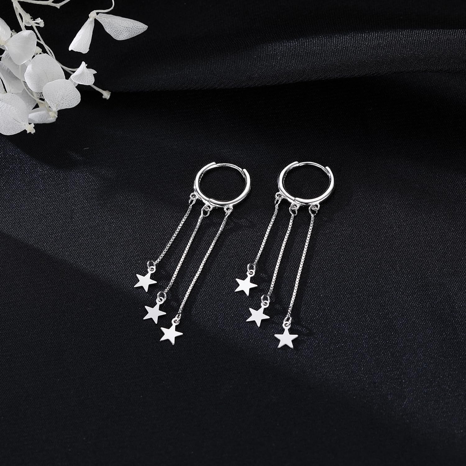 SLUYNZ 925 Sterling Silver Star Hoop Earrings for Women Star Dangle Earrings Hoop Tassel - Image 5