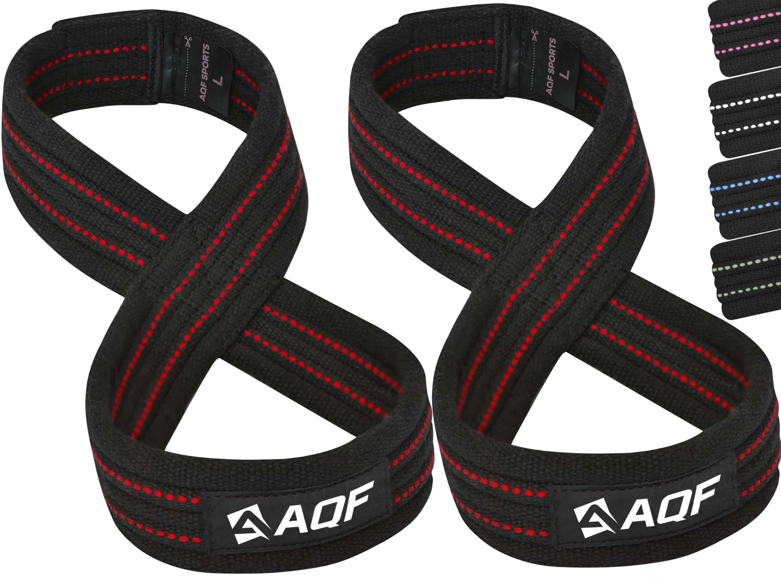 AQF Figure 8 Lifting Straps, Anti Slip Gym Wrist Supports for gym, Powerlifting, Weightlifting, Deadlifting, Heavy Duty Gym Straps, Ideal Lifting Straps for Strength Training (Black & Red, XL)