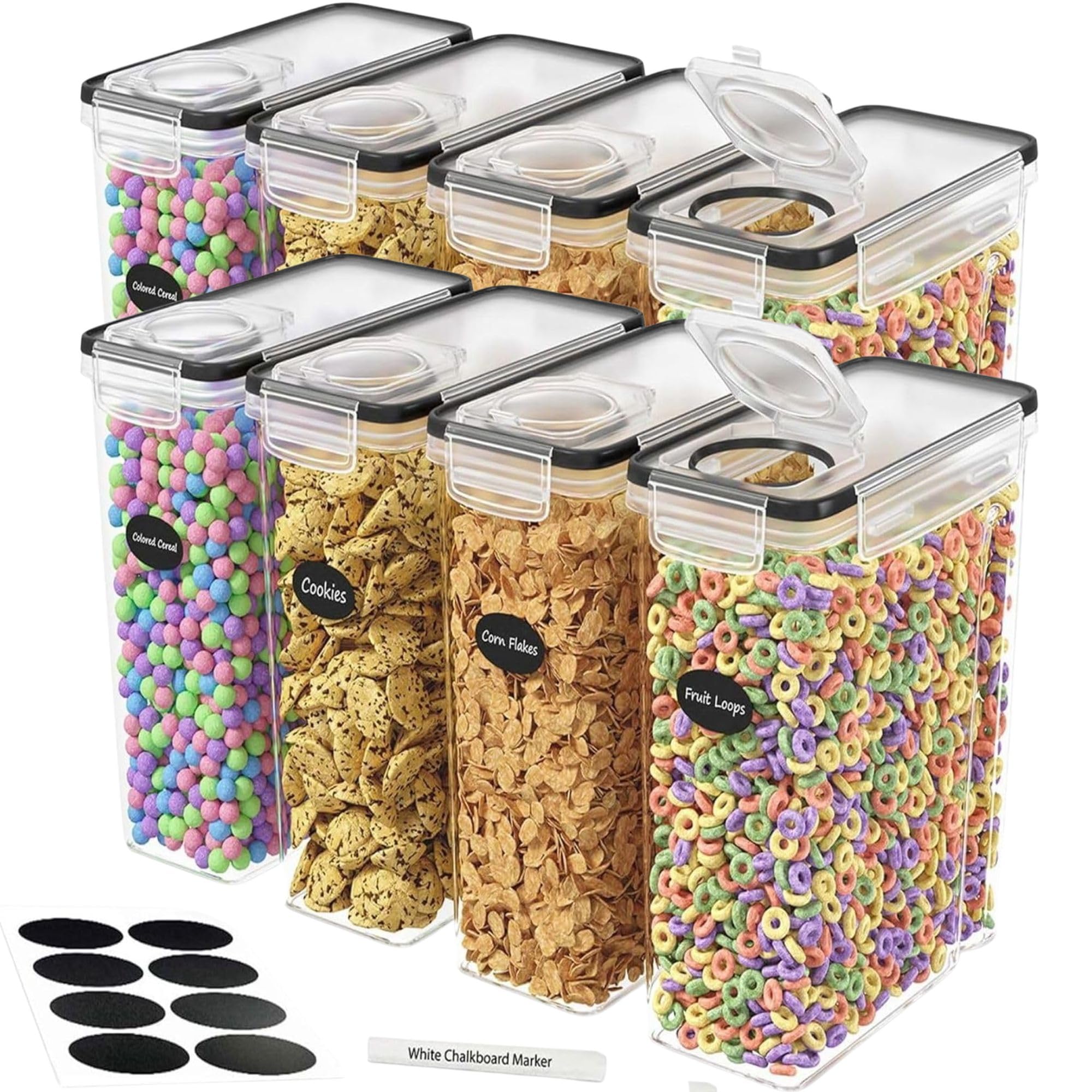 Bamu Clear 4L Cereal Storage Containers – Airtight Flip-Top Lids, Bpa-Free, Plastic With Labels For Easy Organization– Kitchen Pantry Organiser – Ideal For Cereal, Cornflakes, And Dry Foods (8)