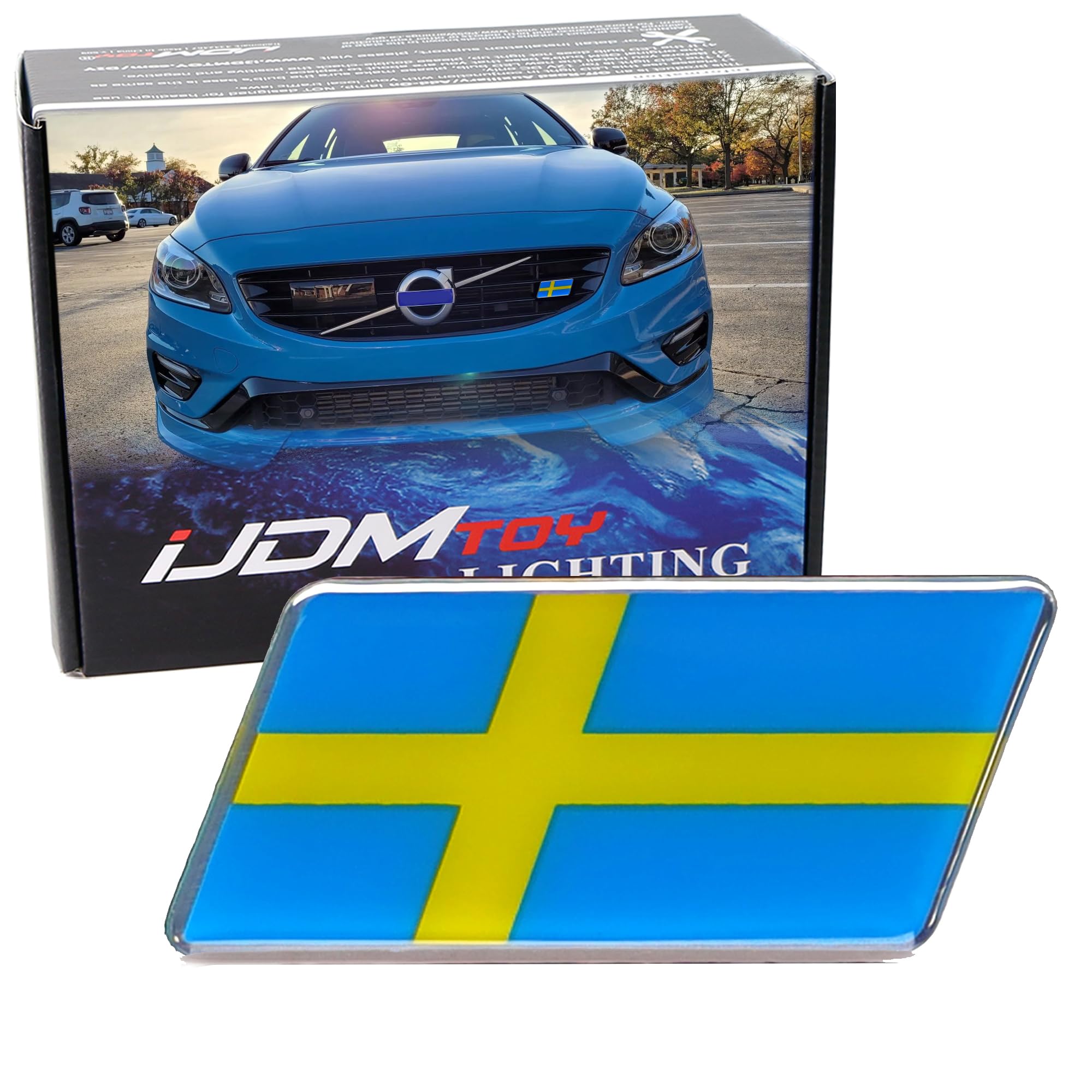 iJDMTOY Sweden Gold Nordic Cross Emblem Badge w/Stand Compatible with Swedish Scandinavian Cars Volvo Saab Scania Front Grille or Rear Trunk