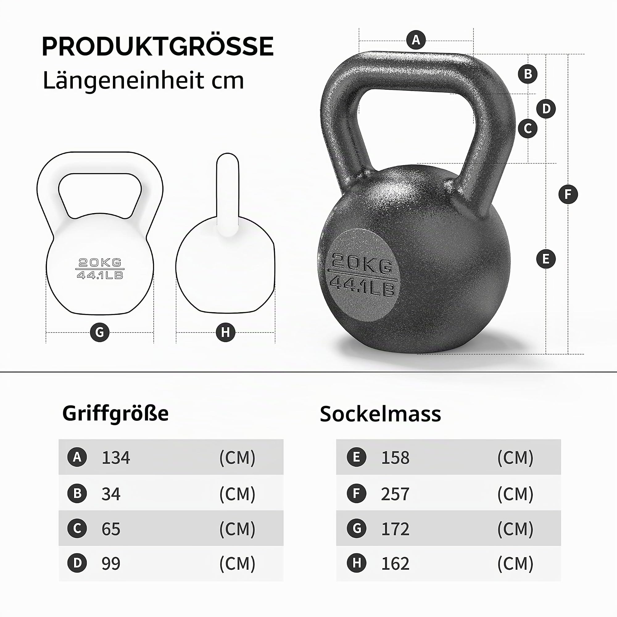 PROIRON Kettlebell Professional Kugelhantel aus Gusseisen, 20kg Gewichten Guss Schwunghantel Kugelgewicht Krafttraining - Schwarz Kettlebells