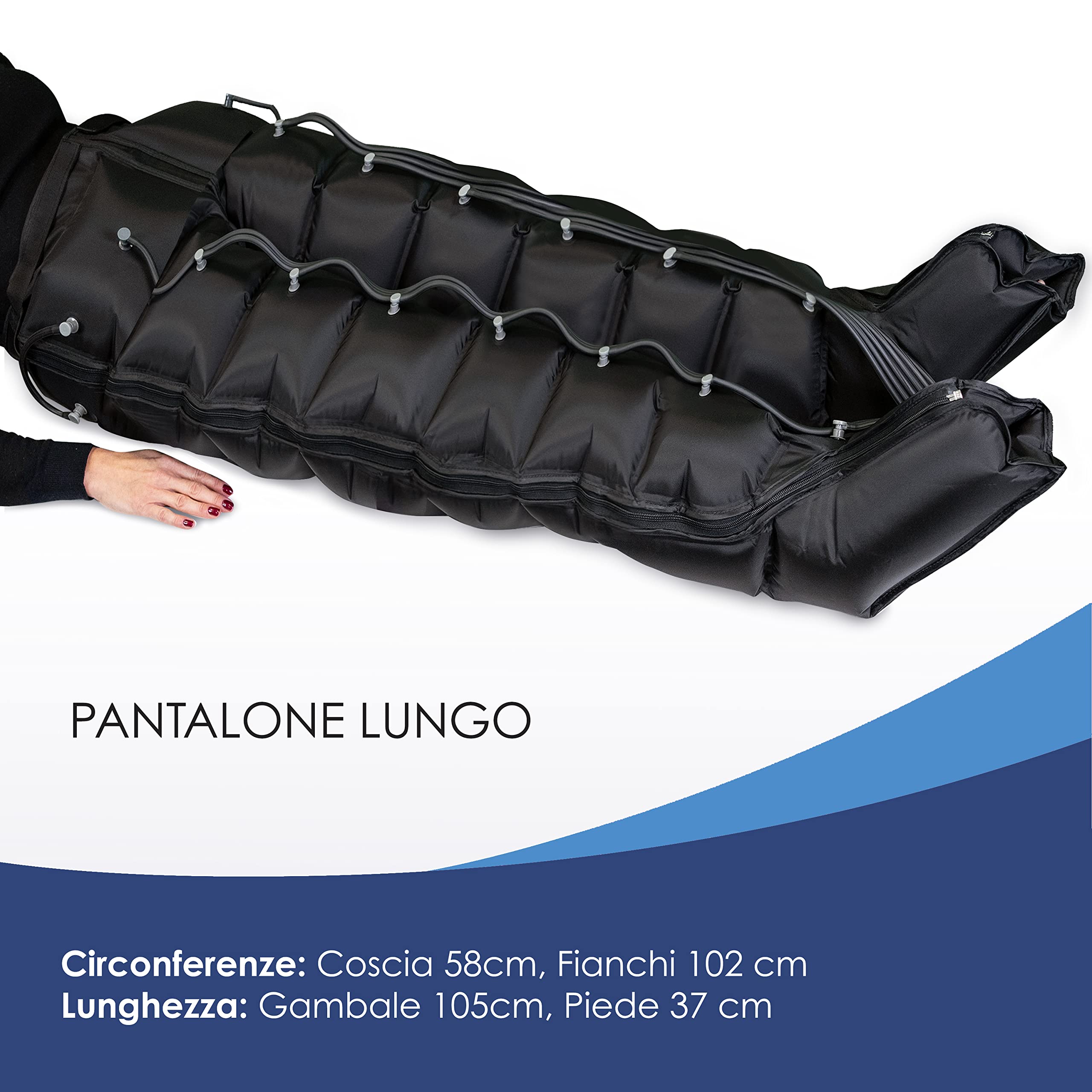 Dinamicamed ® PRO 8.0 Pressoterapia Linfodrenaggio Professionale Digitale Classic, Pressoterapia per Casa con 6 Programmi di Lavoro, Massaggio Linfodrenante a 8 Camere con Pantalone lungo e Bracciale