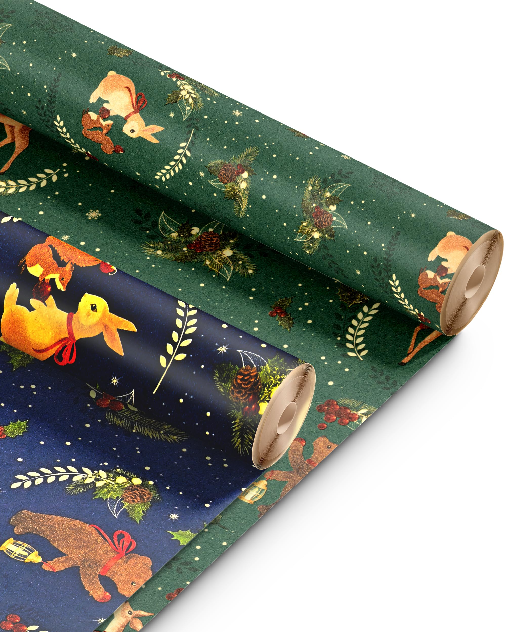 Kraft & Co 2 Pack Wrapping Paper Roll - Festive Designed Recyclable Kraft Paper, Perfect for Holiday Gifts, Arts & Crafts-Wrapping for a Merry Christmas (44.5cm x 25m) (Christmas Tree)