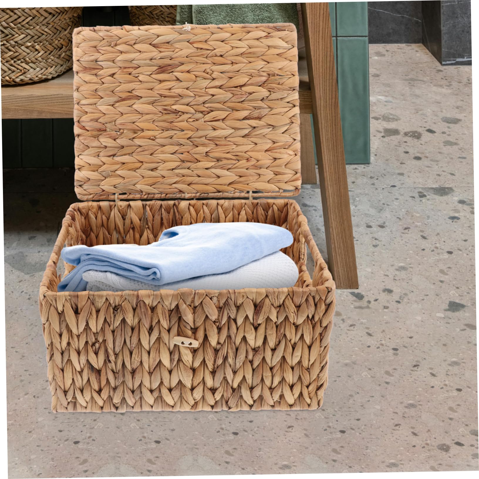 Cesto Rettangolare in Paglia con Coperchio per Organizzare Casa e Guardaroba, Resistente e Decorativo