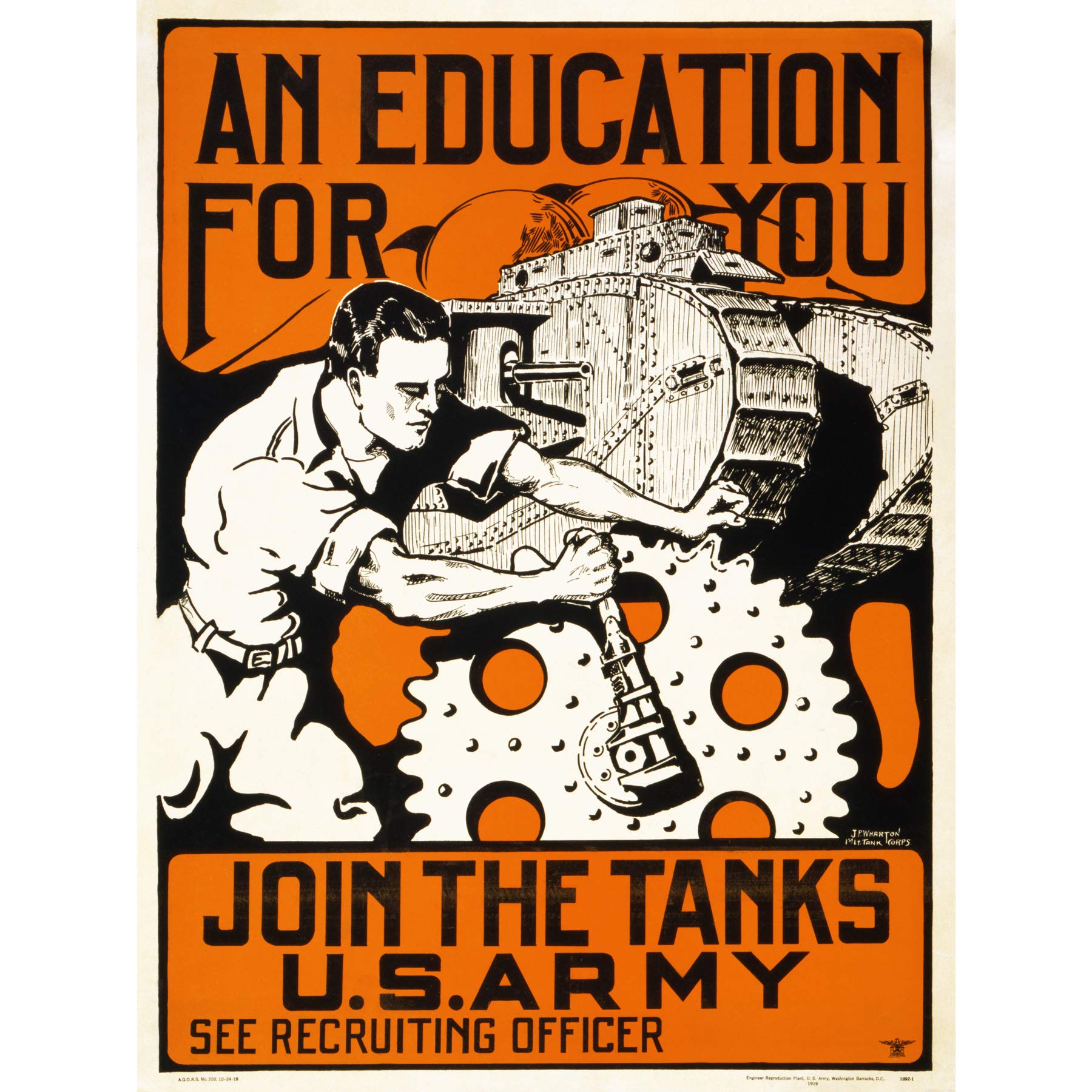 Artery8 USA Army Tank Recruitment Advert 1919 Education Large Wall Art Poster Print Thick Paper 18X24 Inch