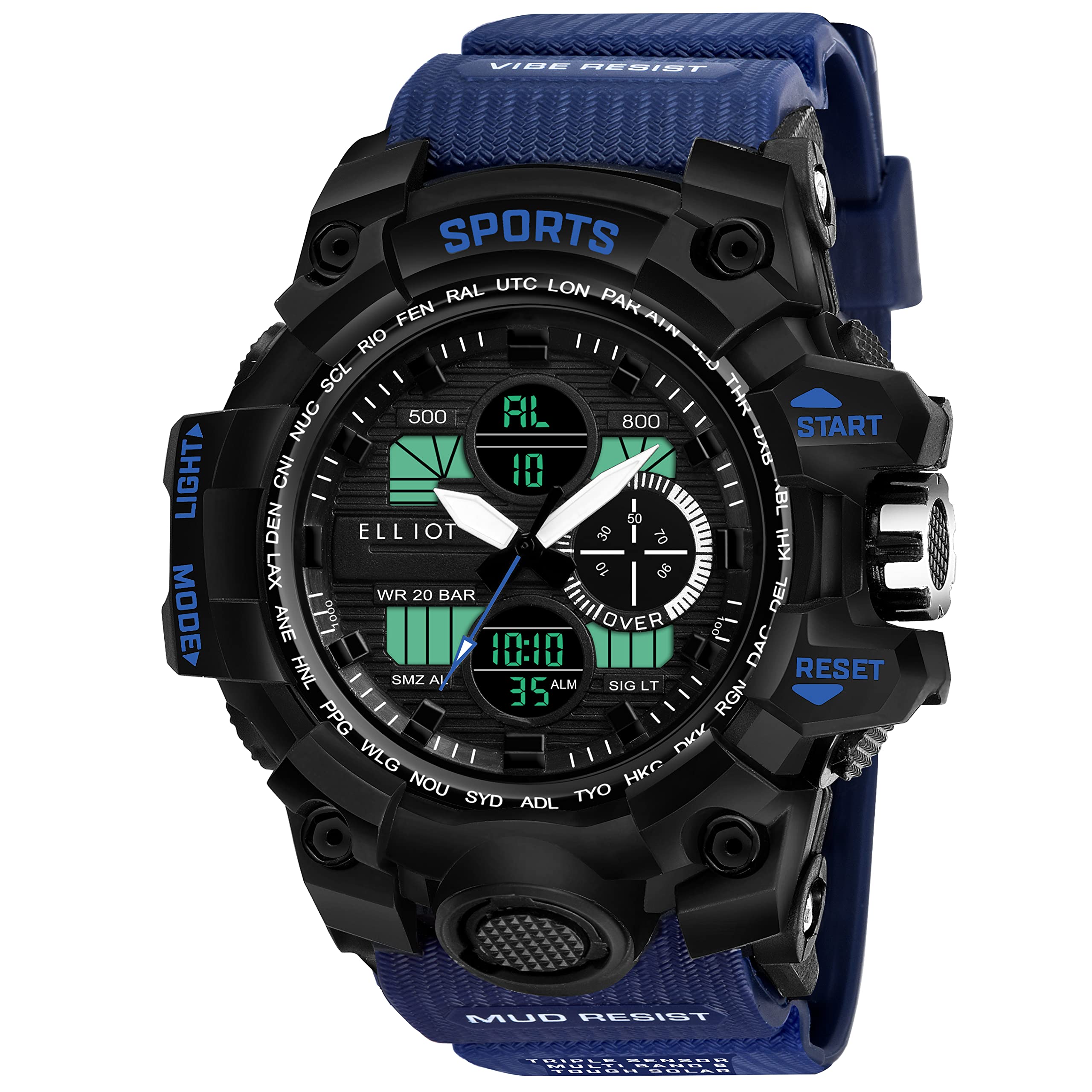 Elliot Analog Digital Mens Watch - Black Dial, Blue Silicone Strap, Men’s & Boys Sport Watch for Gift Japanese Movement, 56mm Diameter (B0B6T629L6) Amazon Price History, Amazon Price Tracker