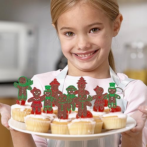 Miniatura 6 de Paquete de 24 adornos para cupcakes de jengibre para revelación de género, con purpurina, Navidad, pan de jengibre, para hombre, niño o niña, para