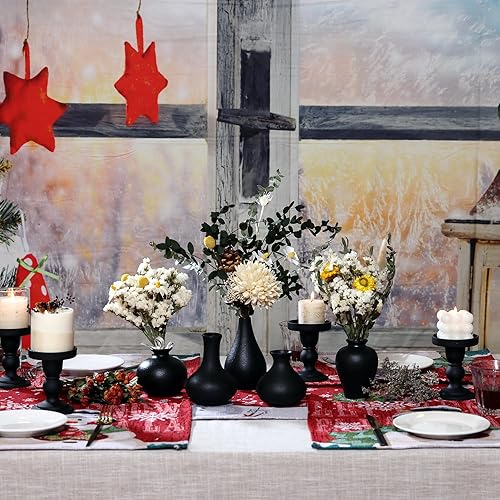 Miniatura 3 de Jarrones pequeños de cerámica blanca, juego de 5, mini jarrones de cerámica para hierba de las pampas, flores, moderno jarrón blanco de cerámica