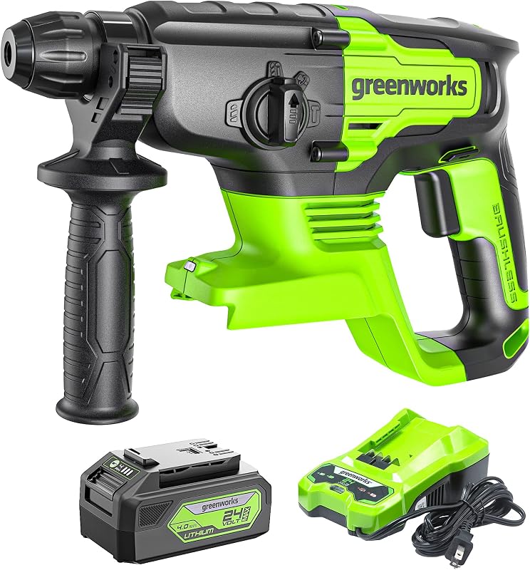 Martillo perforador inalámbrico de 24 V, 2,1 julios, motor sin escobillas, taladro percutor SDS Plus de 1", 4 modos, luz LED, batería de 4 Ah y cargador incluidos, ideal para hormigón, mampostería y demolición