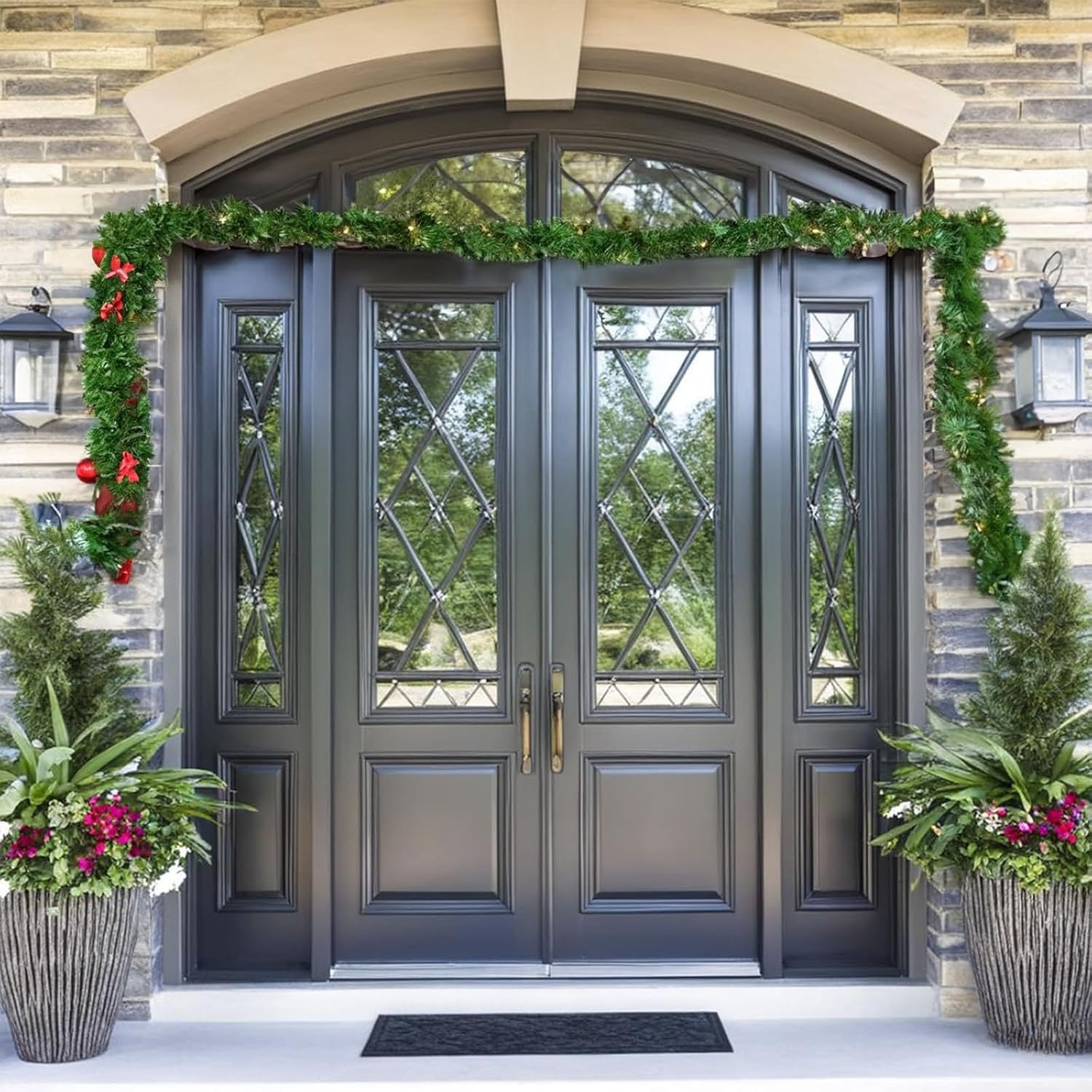 Adjustable Heavy-Duty Garland Hanger for Door Frame, No Screws No Drilling Glue-Free Damage Free, Christmas Holiday Decoration Holder for Wreaths Lights Garland, Fits 30"- 80" Front Doors (30-65in)