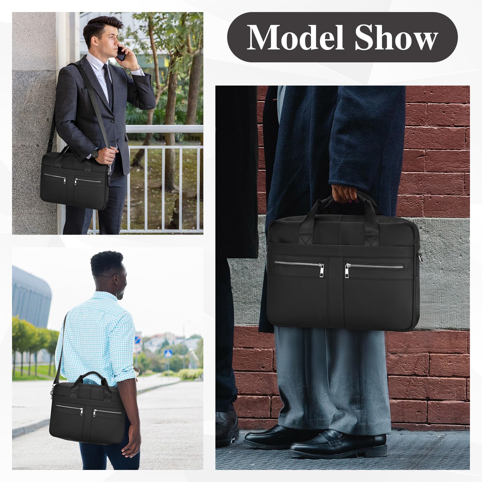 VINBAGGE Sac pour ordinateur portable de 14 pouces, sac à dos en cuir pour homme, sacs d'affaires, mallette de travail, bandoulière en cuir véritable
