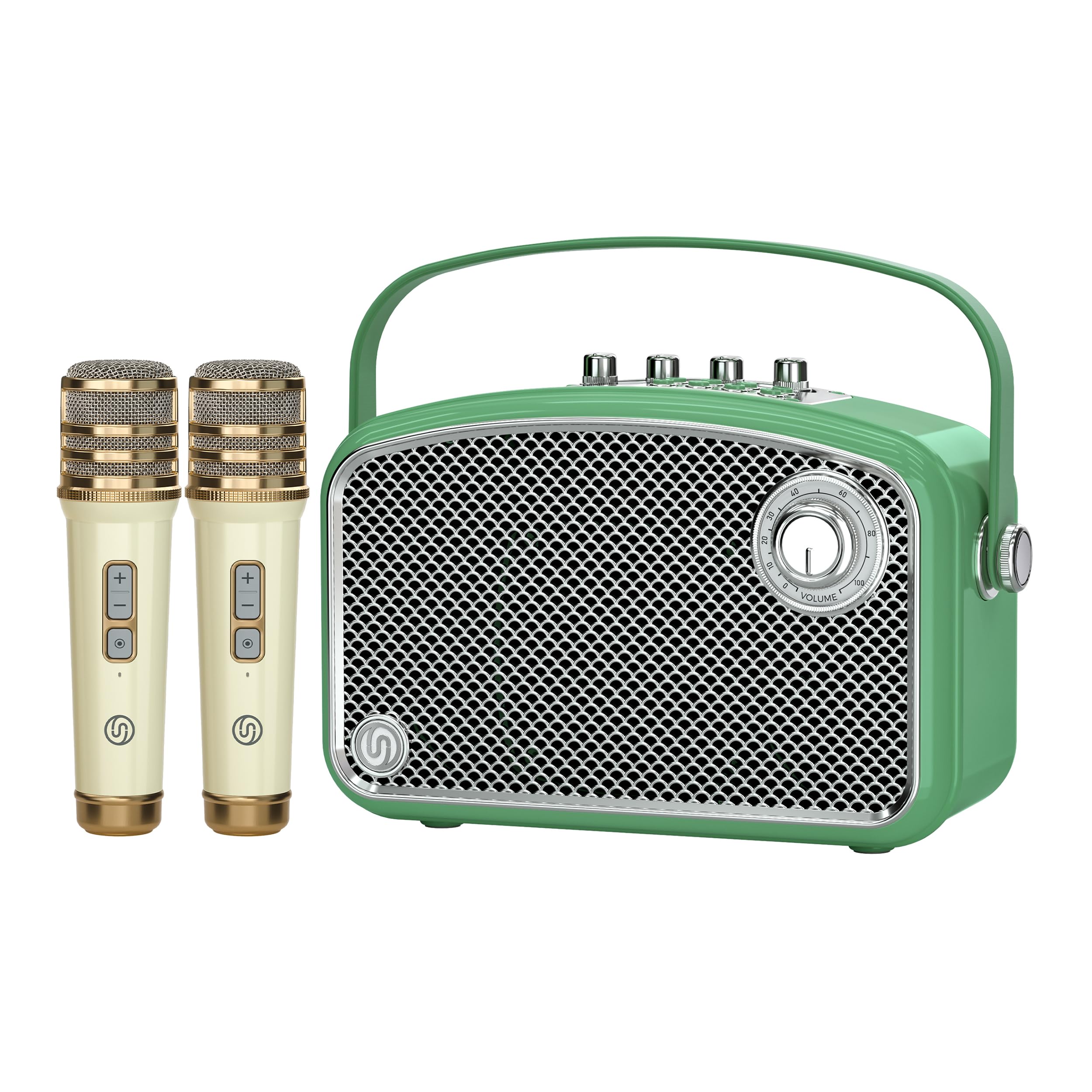 Karaoke Machine, 120W Peak Bluetooth Karaoke Speaker with 2UHF Microphones, Small PA System for Adults Kids with Bass/Trable/Echo Adjustment, Supports TF/USB/AUX/Live/Instruments for Home Party Events