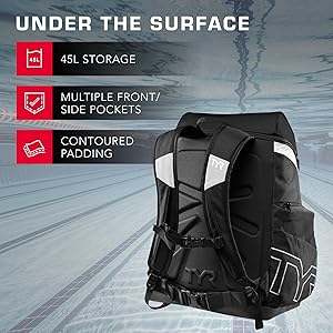 Alliance Backpack TYR Wet/Dry Athletic Gym and Pool Bag for Men and Women - Separate Wet/Dry Compartments, 45L Capacity, Ergonomic, Water-Resistant - Available in Team Colors