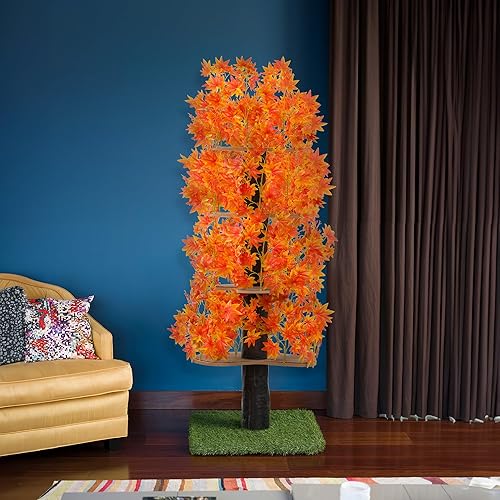 Miniatura 3 de On2 Pets Árbol para gatos con hojas, fabricado en Estados Unidos, casa para gatos XL y árbol de actividades para gatos con hojas naranjas Blaze,