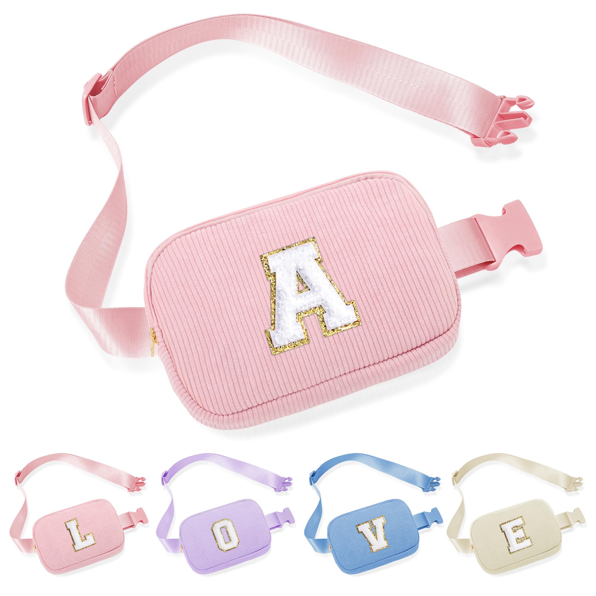 YOOLIFE Valentines Day Gifts for Kids Girls- Initial Fanny Packs Year Old Girls Birthday Gifts for Daughter Sister Friends Girlfriend, Pink Initial