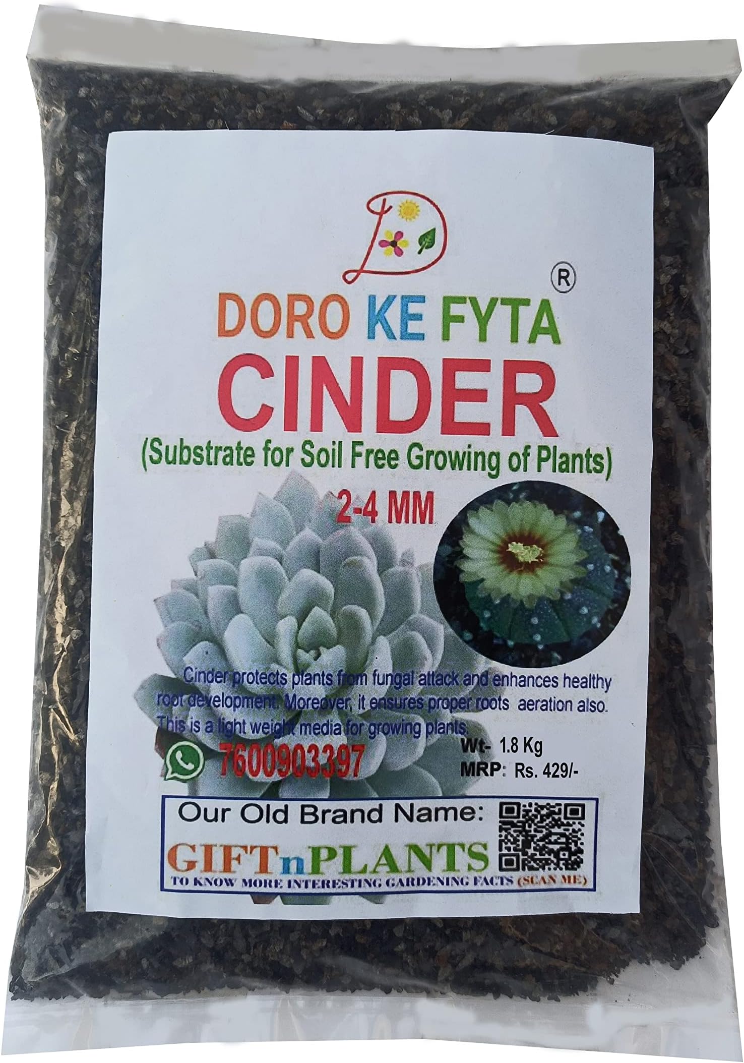 Cinder (2-4mm), 1.8 Kg, Substrate for Soil Free Growing for Succulents, Cactus and Other Small Plants