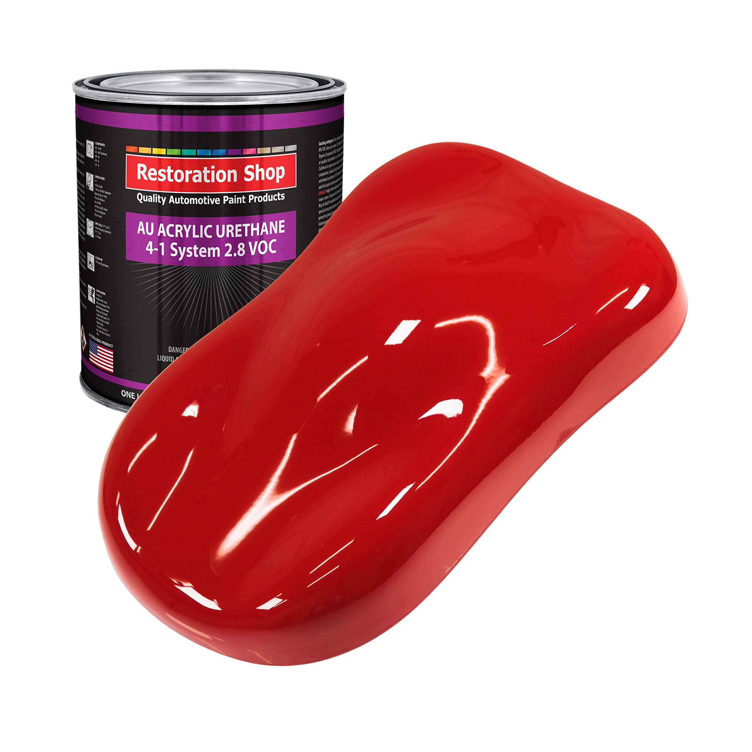 Restoration Shop - Rally Red Acrylic Urethane Auto Paint - Gallon Paint Color Only - Professional Single Stage High Gloss Automotive, Car, Truck Coating, 2.8 VOC
