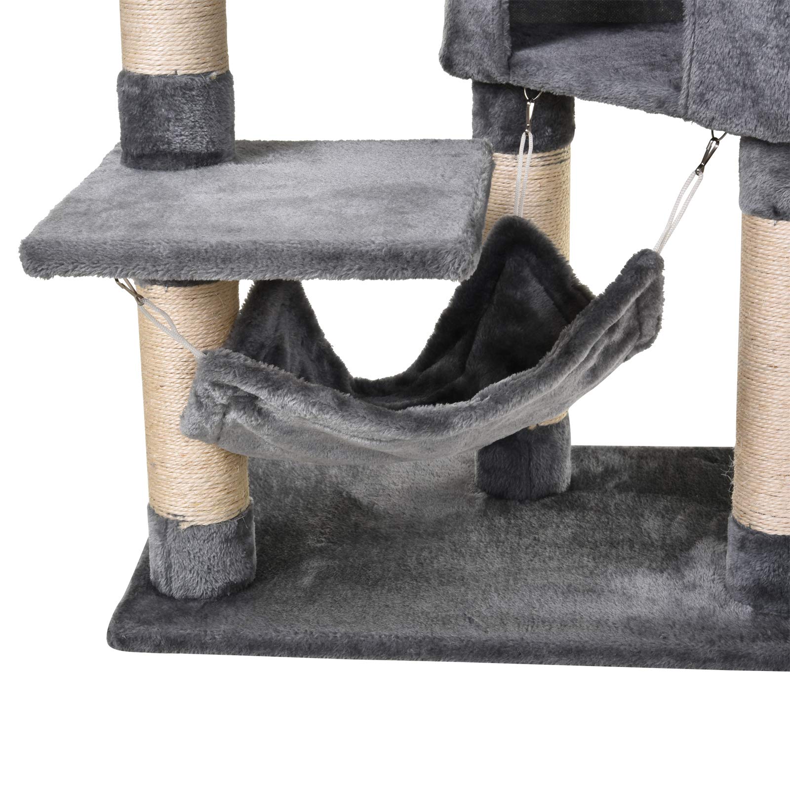 PawHut Tiragraffi a Colonna per Gatti con Cuccia Amaca 60x40x154cm Grigio | Lettini Sospesi, Pali in Corda Sisal