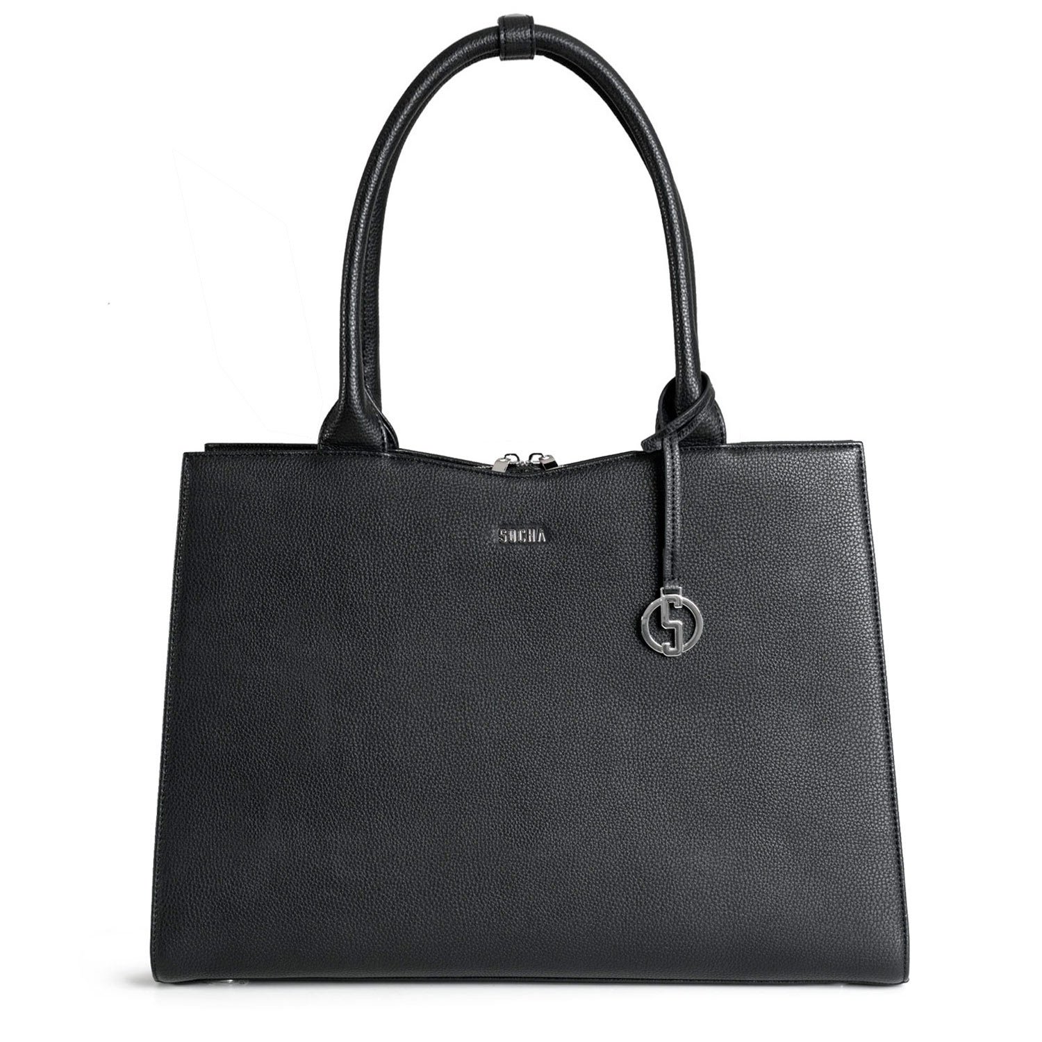 Socha Laptoptasche Damen/Businesstasche Frauen/Aktentasche mit Tragegurt | Elegant FEMININ – 15.6 Zoll, Schwarz