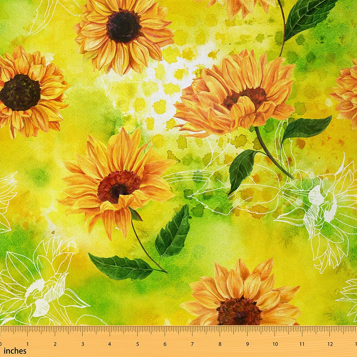 Richhome Multi 10 Watercolor Sunflower Decorative Fabric By The Yard,Nature Botanical Fabric For Upholstery And Home Diy Projects,Rustic Farmhouse Style Outdoor Fabric,3 Yards