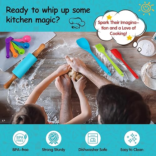 Miniatura 4 de Juego de 44 piezas de cocina y hornear para niños para cocina real, cuchillo seguro para niños y herramientas de cocina con libros de cocina,