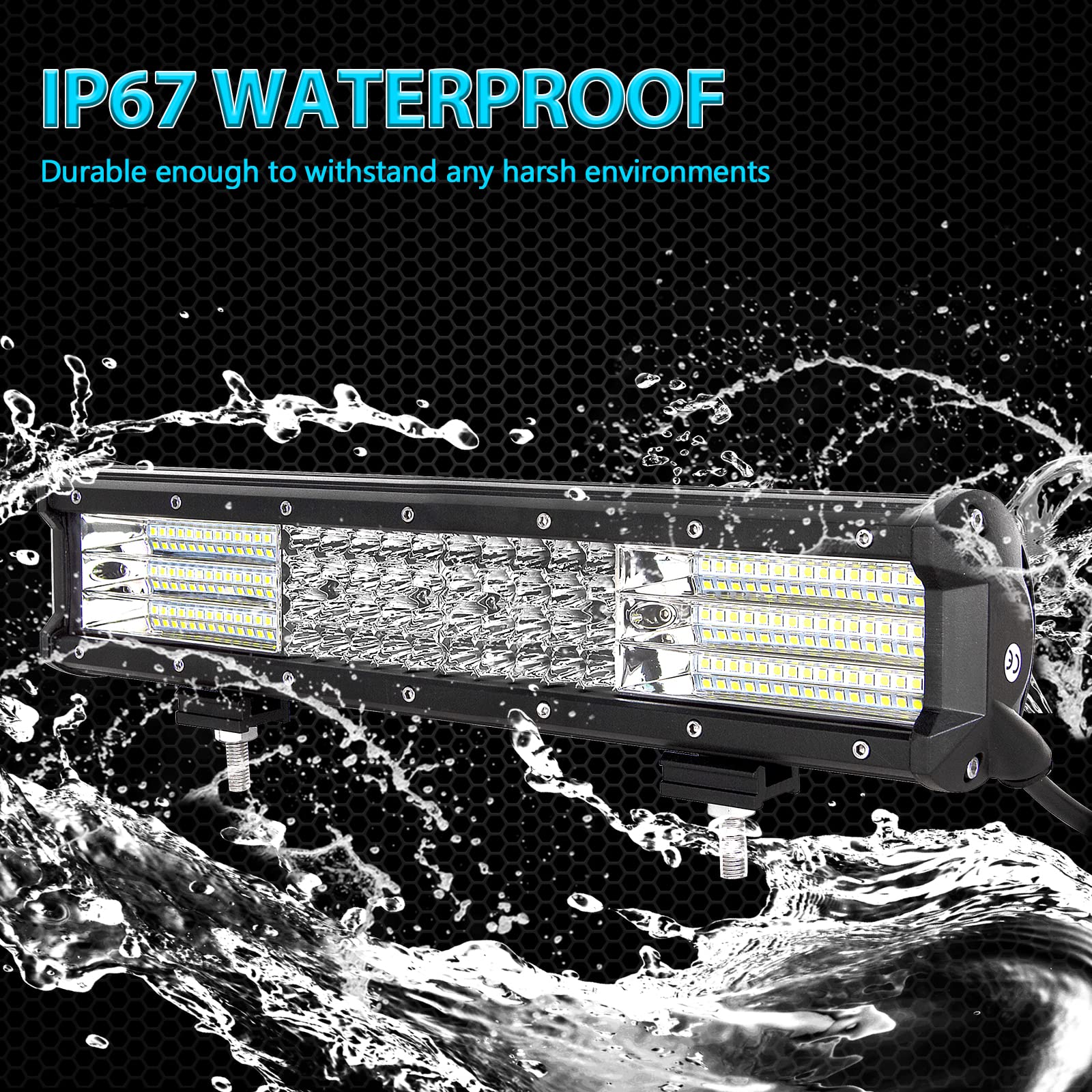 RIGIDON Barre LED 15 Pouces 144W – Éclairage Puissant Spot/Flood Combo Pour 4x4, Camion, Tracteur, SUV, Off-Road 12V/24V 6000K