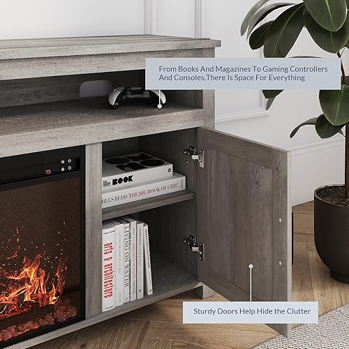 Miniatura 32 de BELLEZE Soporte de TV con chimenea de 58 pulgadas para televisores de hasta 65 pulgadas, calentador eléctrico de chimenea de 23 pulgadas con sonido,