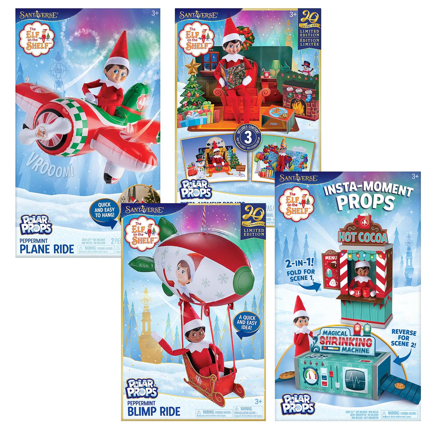 The Elf on The Shelf: Super Polar Props Set - Peppermint Plane Ride, 20th Anniversary Pop Up, Anniversary Blimp, and InstaMoments Props