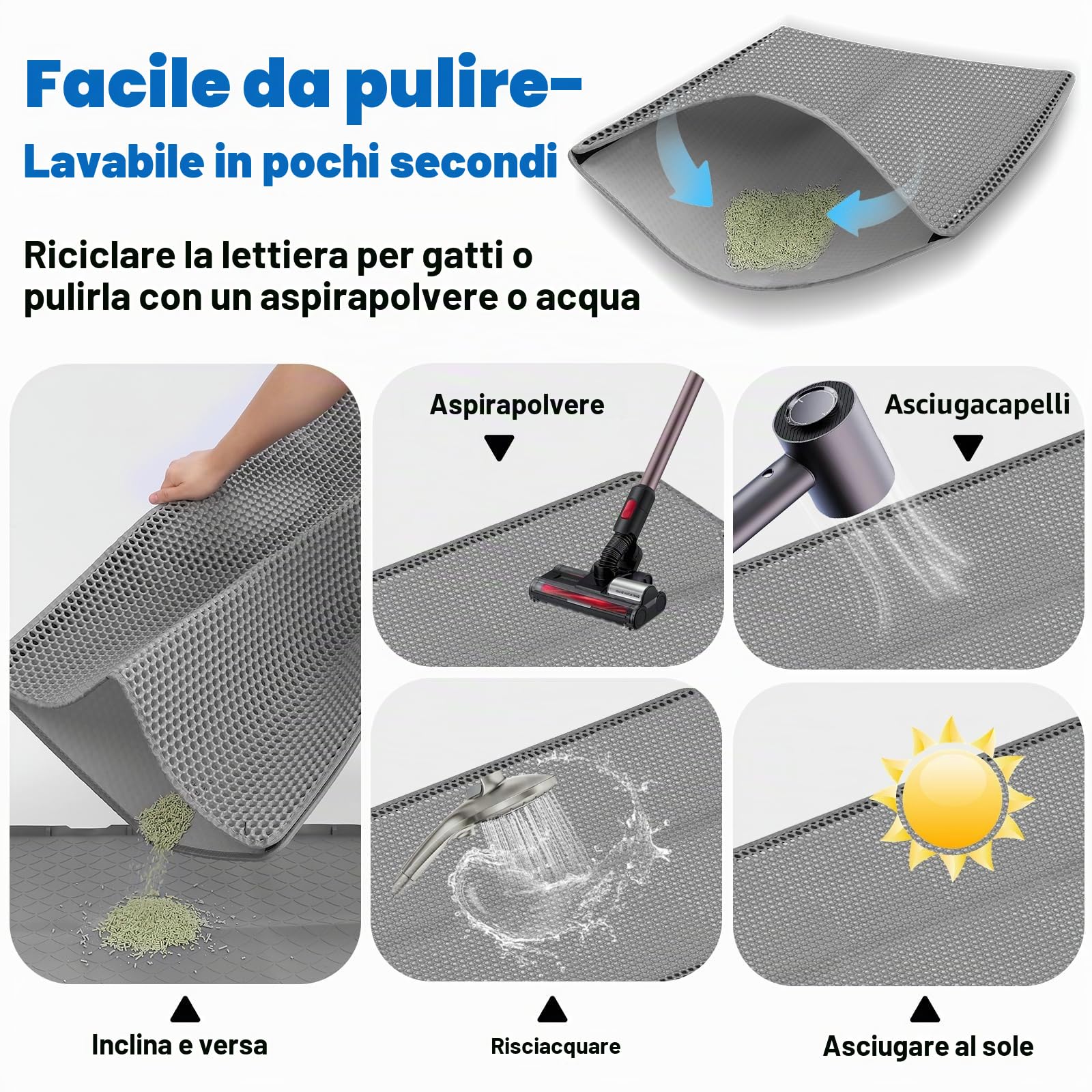 Tappetino per lettiera a doppio strato, 90 x 60 cm, tappetino impermeabile e tappetino per lettiera, con chiusura in velcro, struttura a nido d'ape a 2 strati, EVA antiscivolo