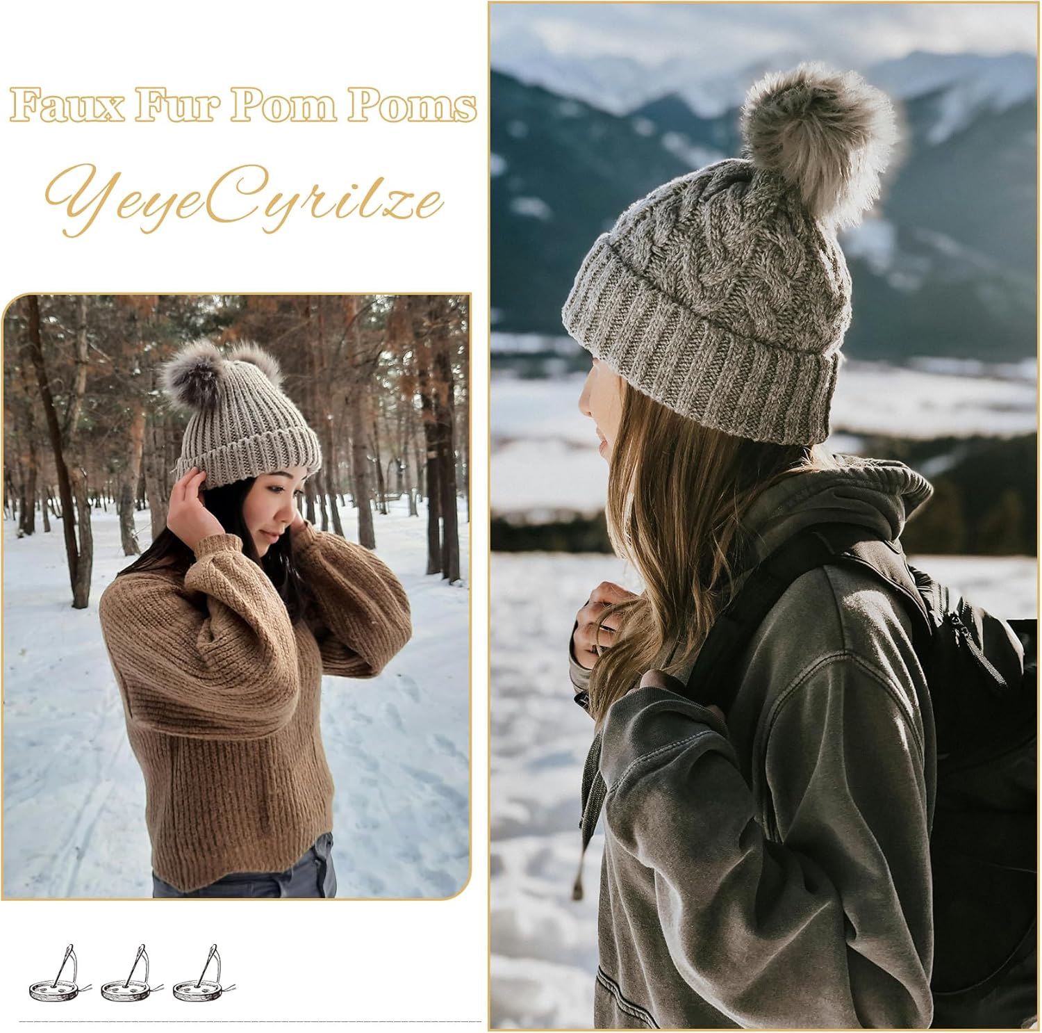 4.72 Inch Faux Fur Pom Poms for Hats 16 PCS Pompom for Hats Large Snap On Pom Poms for Hats Pompoms for Hats Removable Large Pom Poms for Hats for Knitting Hats Accessories (Classic Style) - Image 7