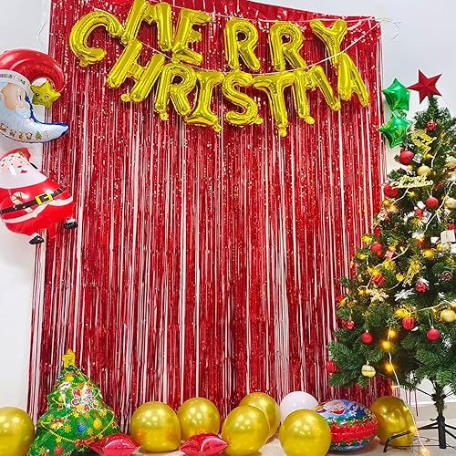 Miniatura 5 de BRAVESHINE - Cortina de flecos de papel de oropel con purpurina roja, 2 unidades de 3.2 x 8.2 pies para fotos de fiestas de niña, cumpleaños, San