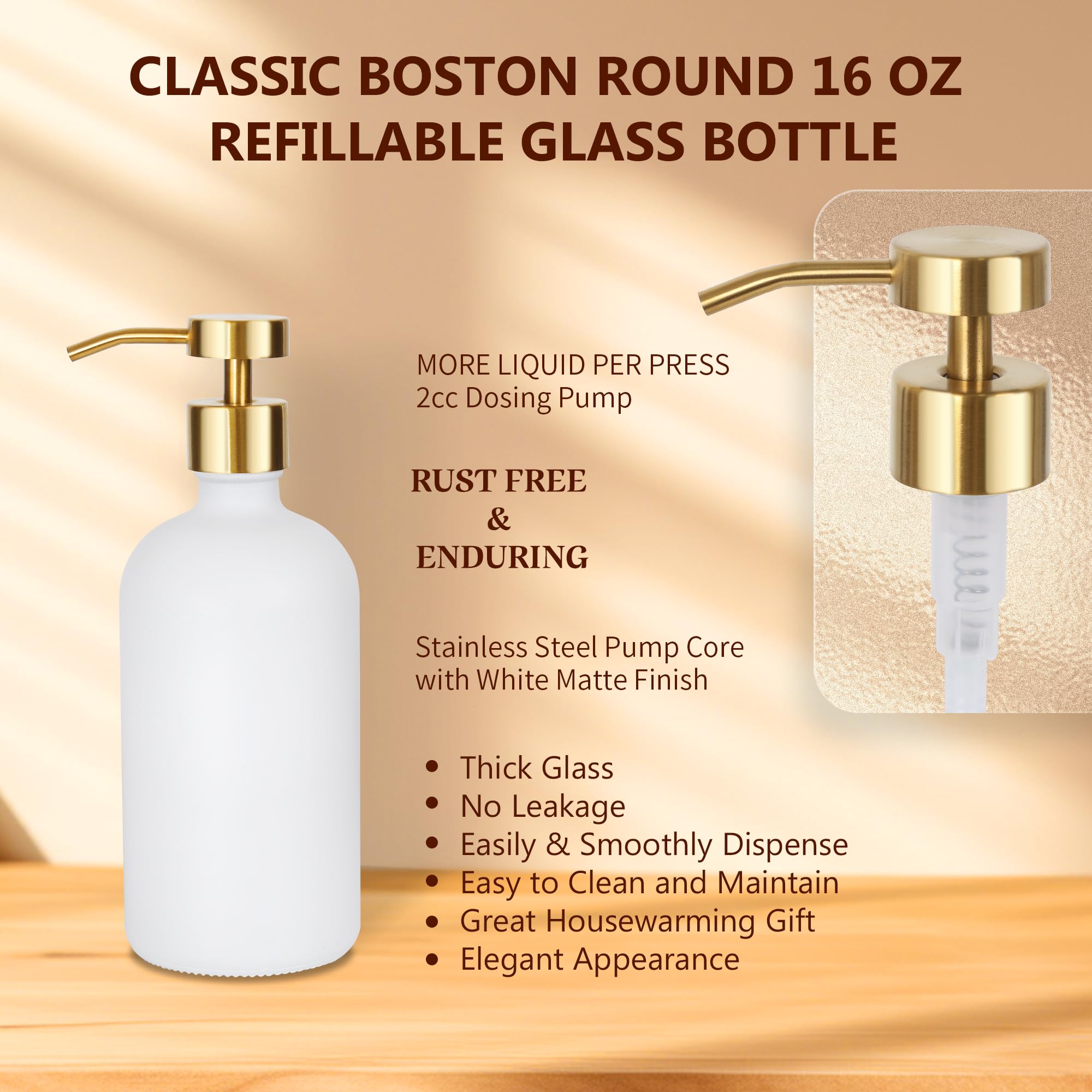 Ronasip Set di 5 dispenser di sapone da cucina, 473,6 ml, dispenser di sapone in vetro con pompa in acciaio inossidabile, vassoio per cemento, spazzola per strofinare i piatti, decorazione rustica per