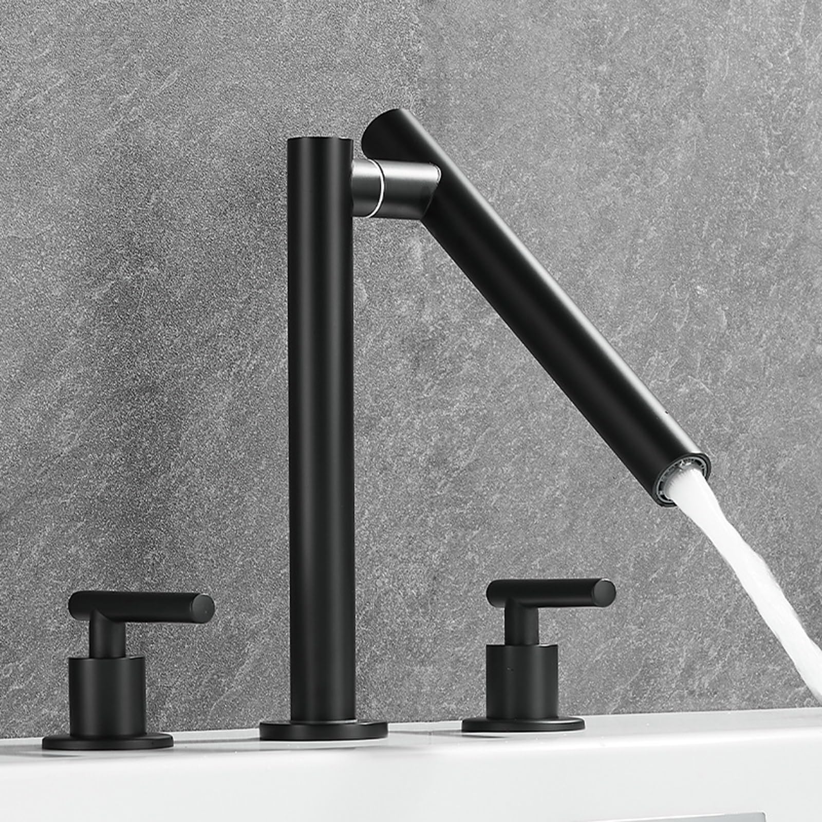 ZQFHSX Basin Faucets 3 Hole Brass Split Double Handle Faucet-Grey