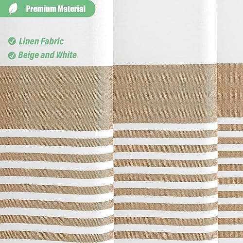 Miniatura 2 de Dynamene Cortina de ducha de tela beige, cortinas de ducha con borlas a rayas bohemias para baño, juego de cortina de ducha de lino bohemio