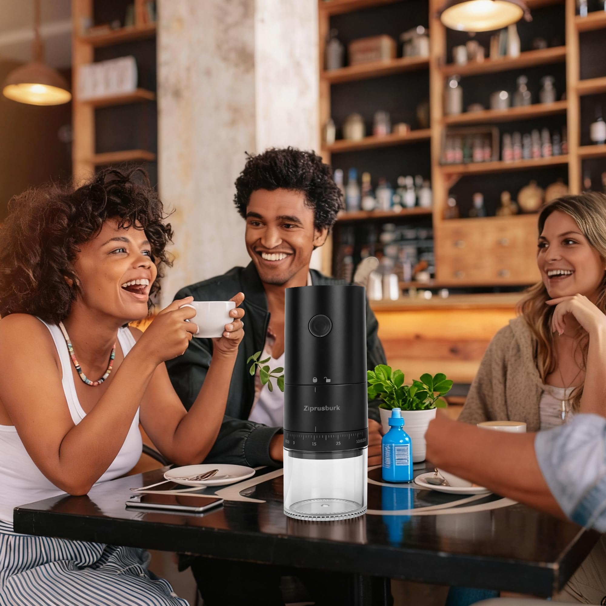 First Grind-Molinillo de café recargable mientras se carga, molienda 1.7 veces más rápida con molinillo de café eléctrico portátil con 38 ajustes de molienda ajustables (fresa de cerámica, negro)