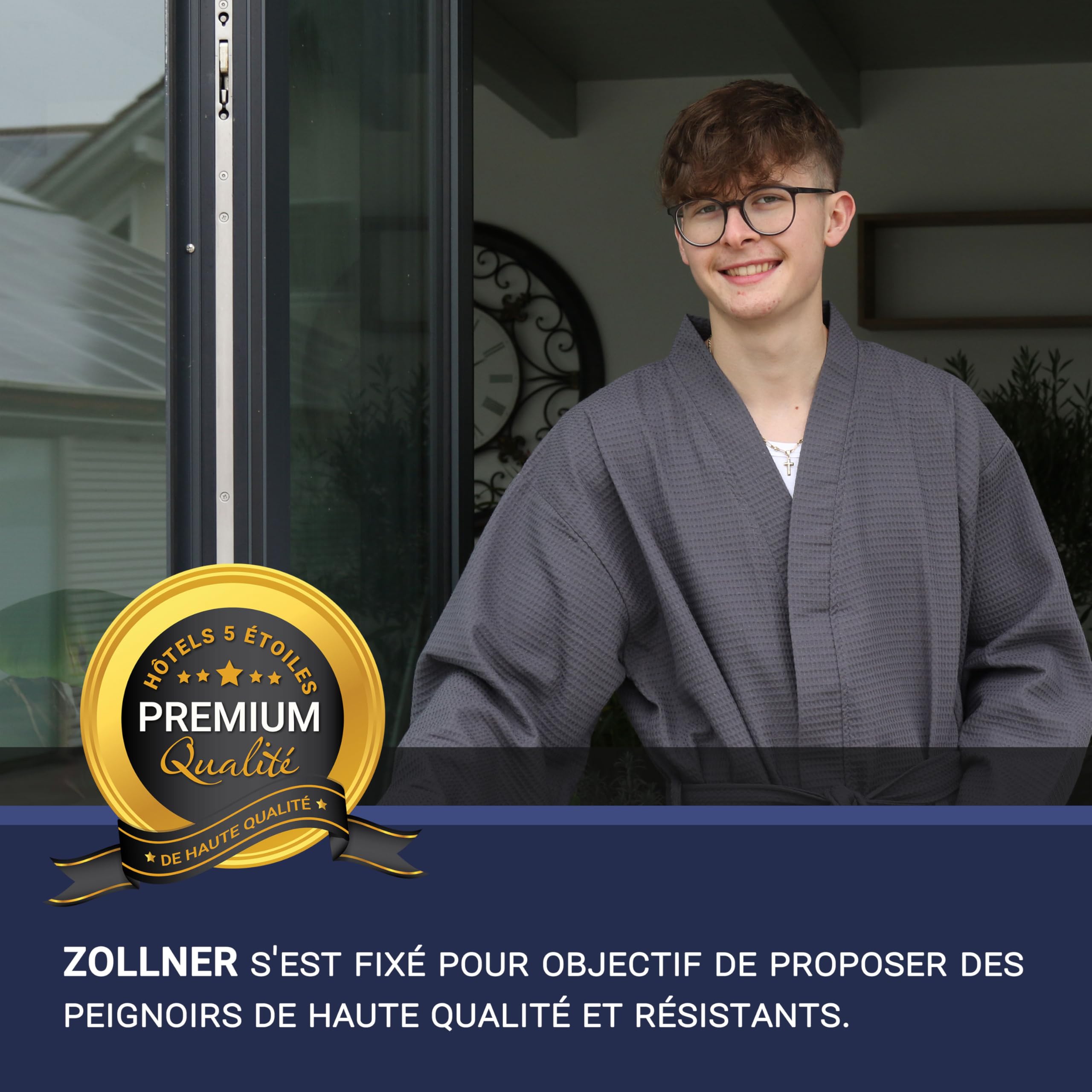 ZOLLNER Peignoir de bain - piqué gaufré doux et agréable pour la peau - unisexe - coton - Taille S-XXL - lavable à 60°C - qualité hôtelière - certifié Oeko Tex®, 266