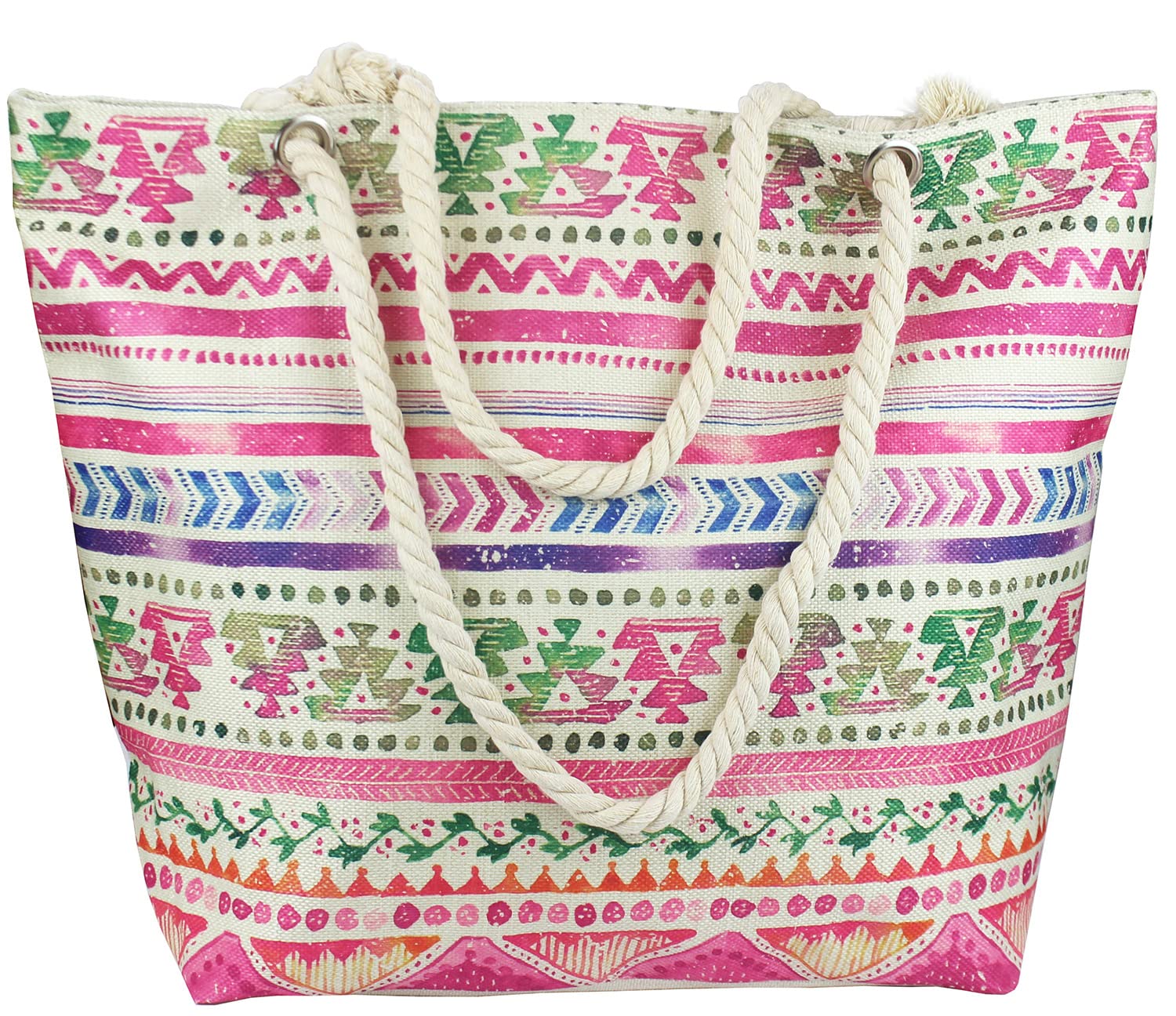FUREINSTORE Bolsa de Playa Grande para Mujer, Bolso Hombro Mujer Playero Viajes, Compras, con Cremallera Asas y Cuerda, Transpirable Lavable Tejidos y Artesanales Hermosos Diseños Variados