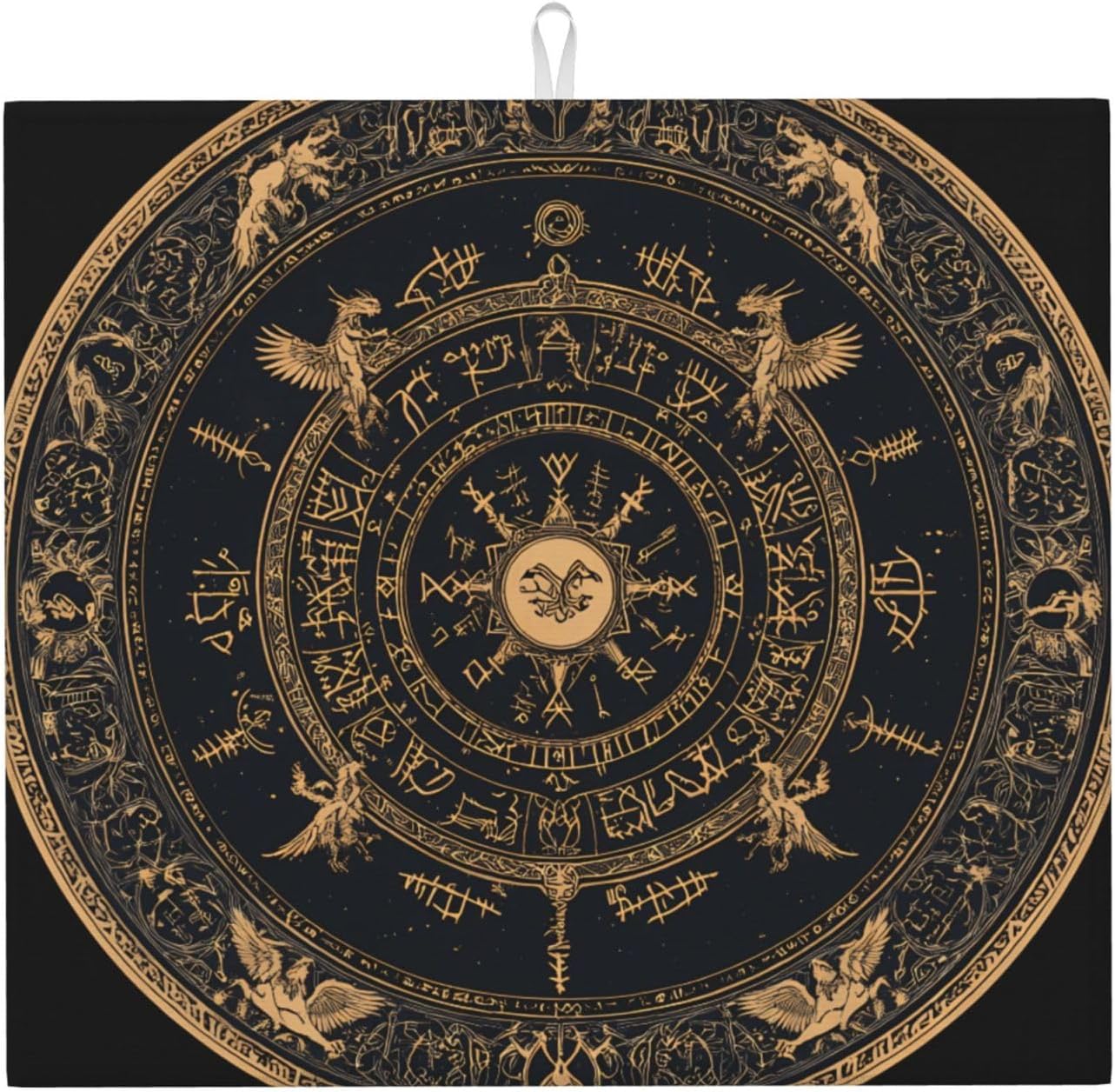 Magical Design Norse Runes Compass Kitchen Drying Mat 18x16in, Absorbent Dish Drying Pad, Countertop Water-Absorbing Mat for Dishes & Cups