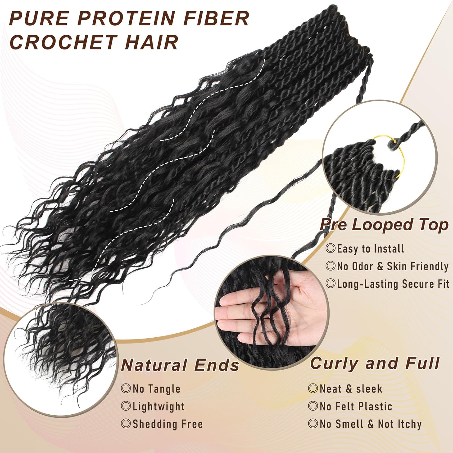 Senegalese Twist Crochet Hair Pure Protein Fiber Close to Human Hair 24 Inch Pre Looped Goddess Twist with Curly Ends 8 Packs Boho Island Twist Crochet Hair for Black Women (24Inch 1B)
