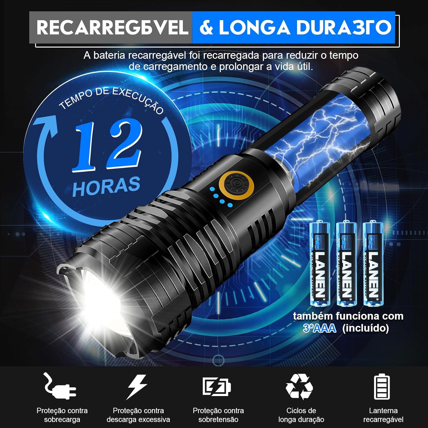 Desconto Amazon Lanterna Led Recarregável 10000 Lumens Goreit 5 81Hpybdgqel. Ac Sl1500