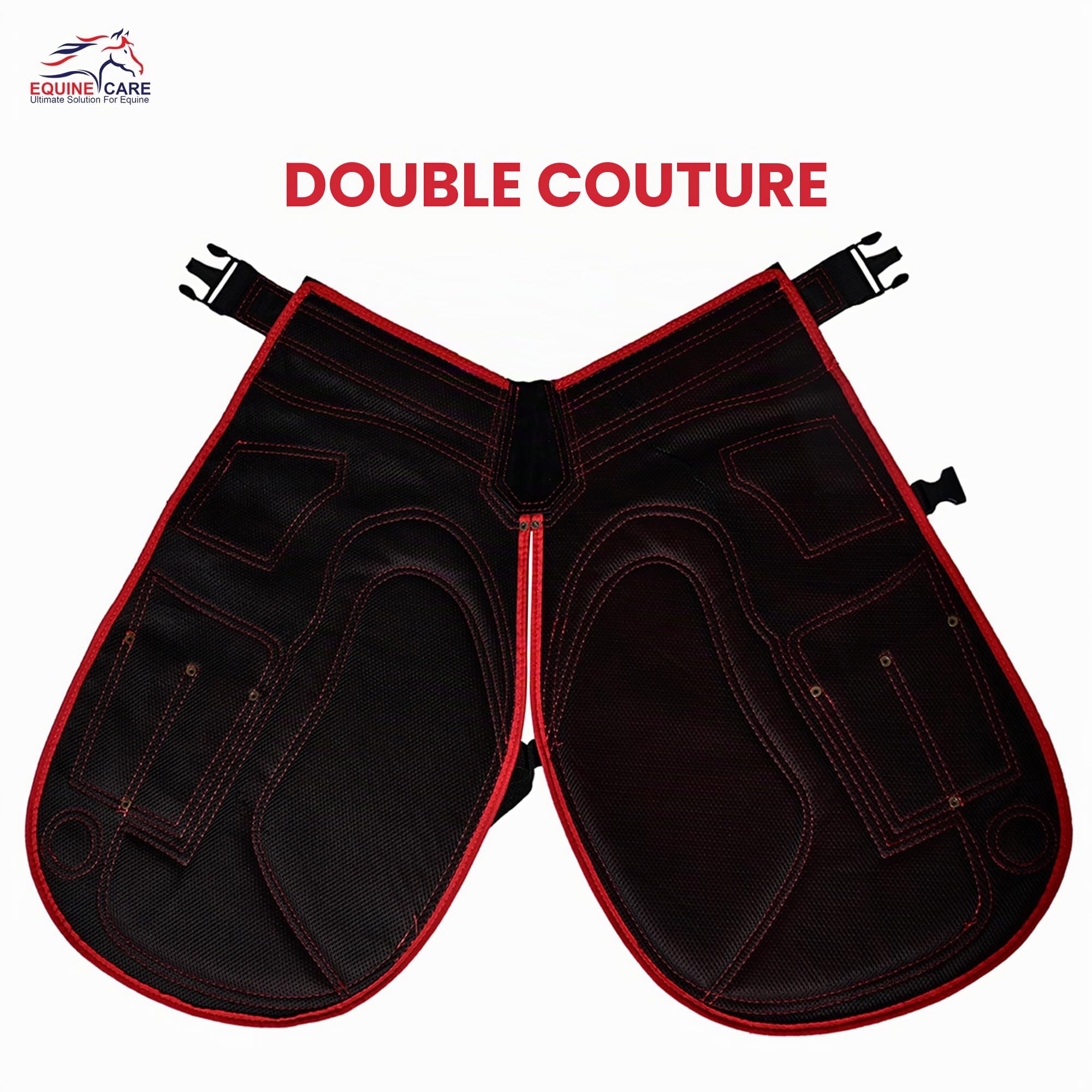 Equine Care Tablier Farrier Chaps en cuir de vache de 2 mm, toile 500 g/m², maille aérée, longueur 63,5 cm, taille réglable (71,1 à 132,1 cm), soutien ergonomique rembourré de mousse pour les cuisses
