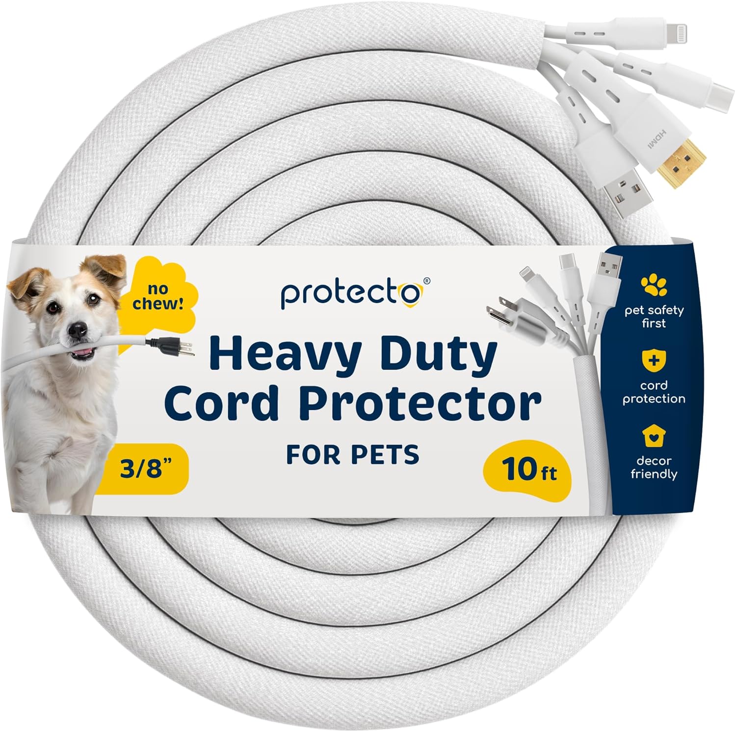 PROTECTO 2-Pack Heavy Duty Cord Protectors from Pets No Chew Solution, 10ft Easy to Use Dog & Cat Cord Protector, Clear & Odorless Critter Cord Cover for Pets, Power Audio Video Wire Protector Tubing