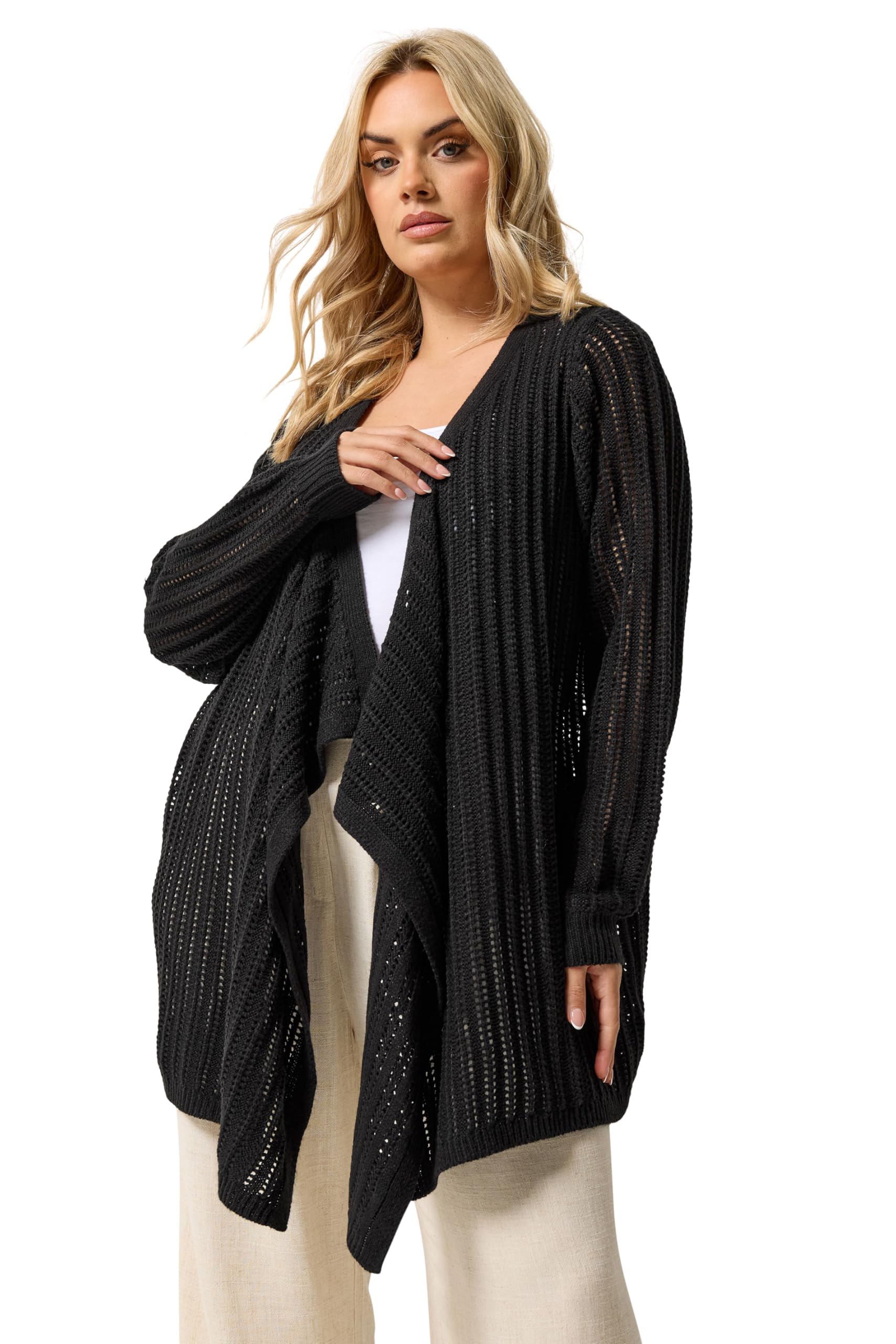 YOURS Curve Women's Plus Size Crochet Longline Waterfall Cardigan