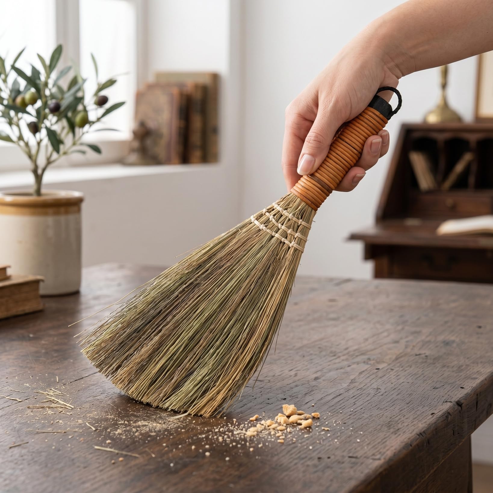SHINEOFI Mini Escoba de Mano de Paja de 31cm para Limpieza de Escritorio 2pcs Cerdas Duraderas para Eliminar Polvo en Habitaciones y Escritorios